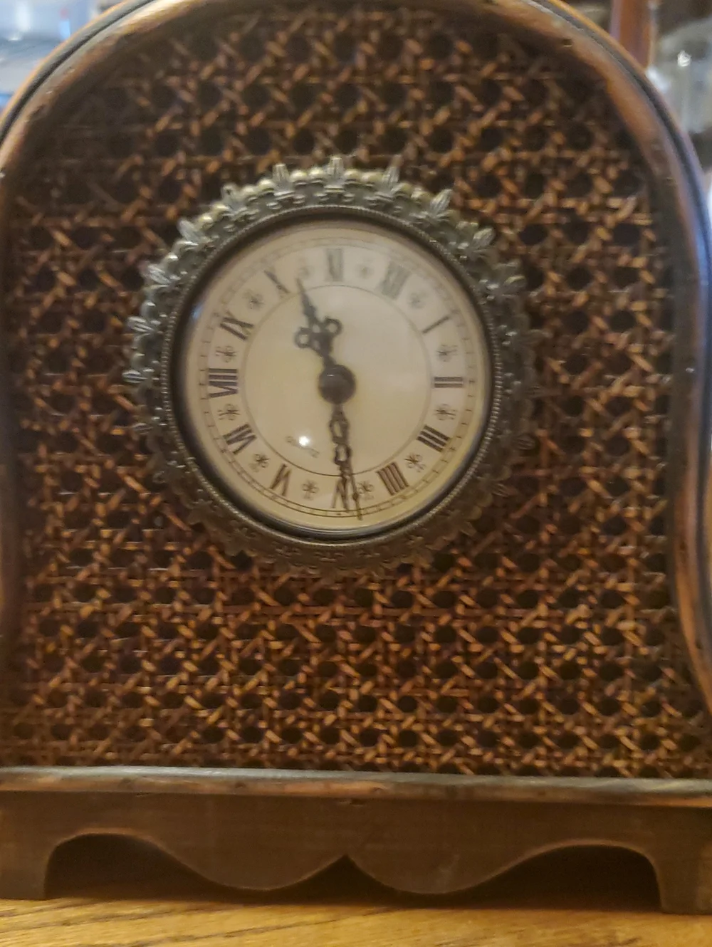 Brown Woven Clock with Brass Accents - Home Decor